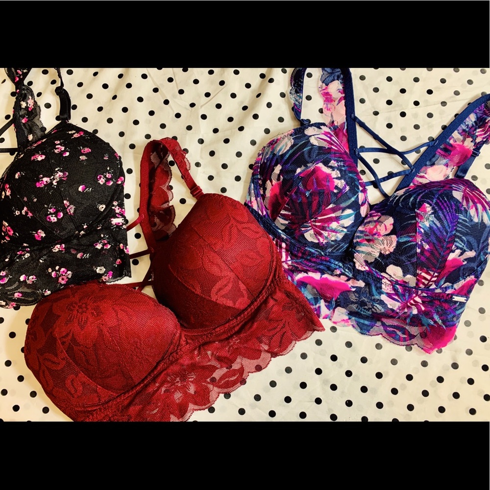 VIctoria’s Secret Pink Lace Push-up Bralette (Set of 3) Small DD